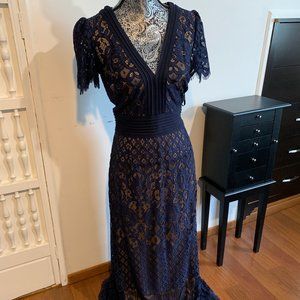 Long Navy Blue Lace Dress